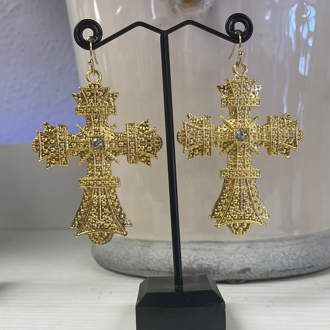 Gold Cross Earring