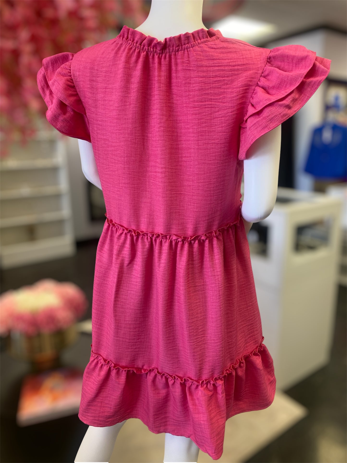 Rose Sherbet Ruffle Sleeve Dress