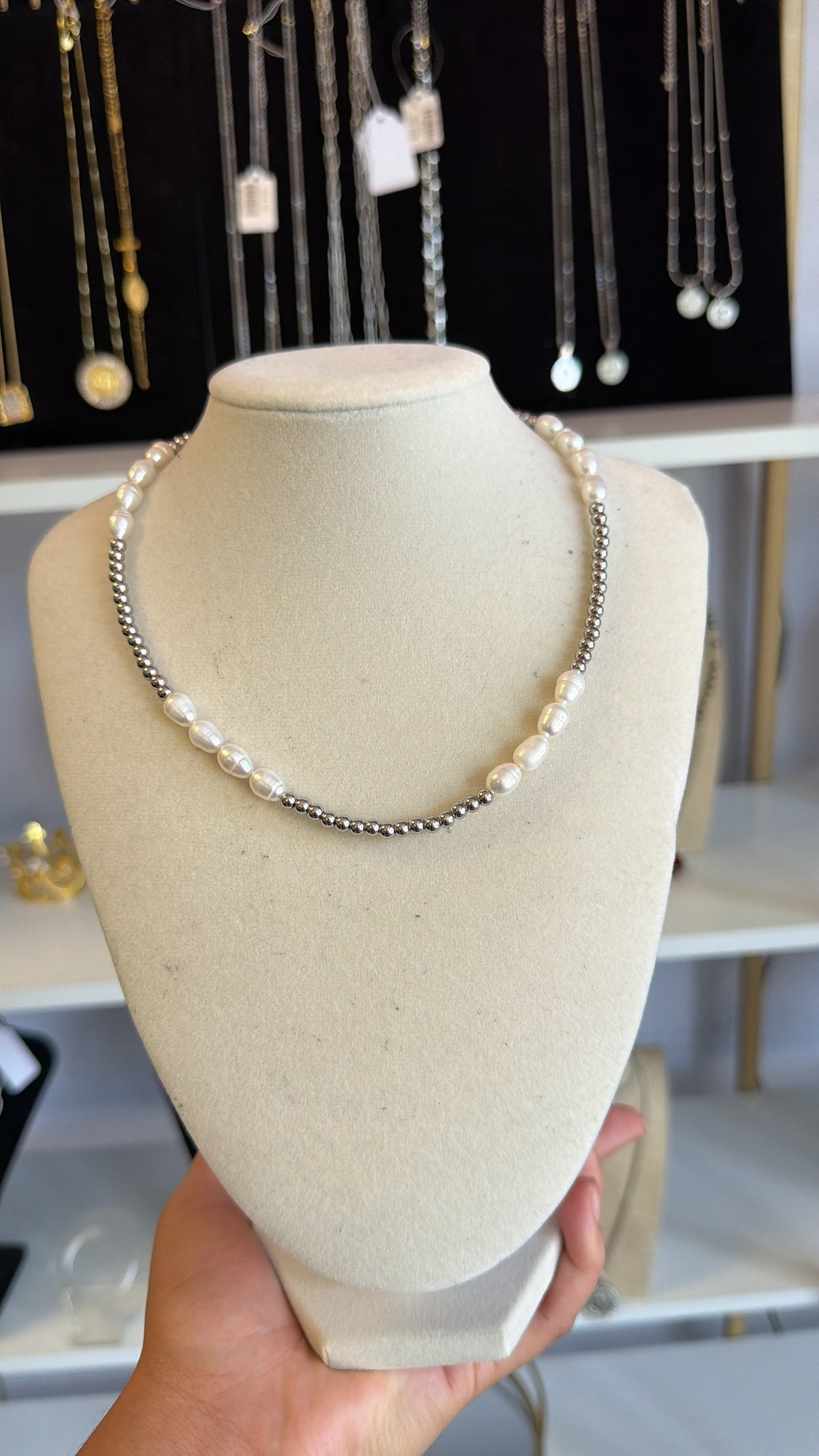 Silver Stainless Steel Fresh Water Pearl Multi Necklace