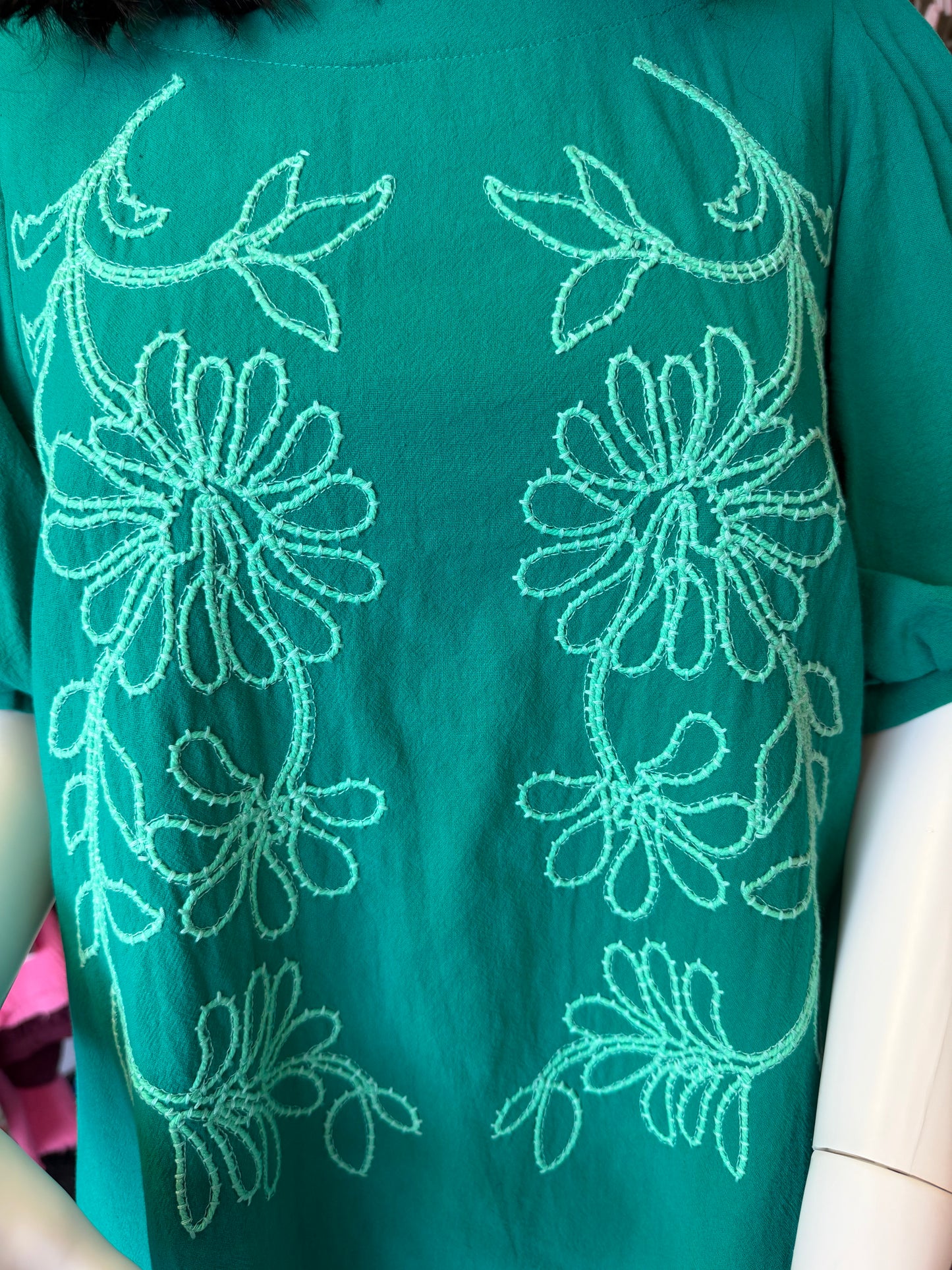 Jade Puff Sleeve Embroidered Dress