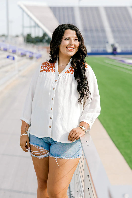 Jane Top - White/Burnt Orange
