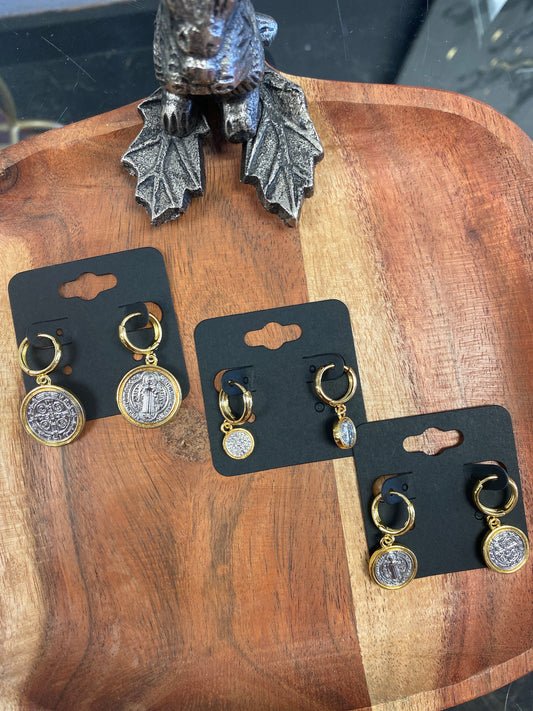 Saint Benedict Huggies Hoop Earrings Multi Tone Earrings
