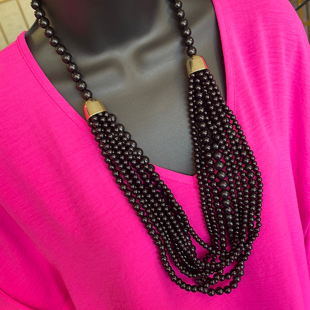 Black Beaded Statement Necklace