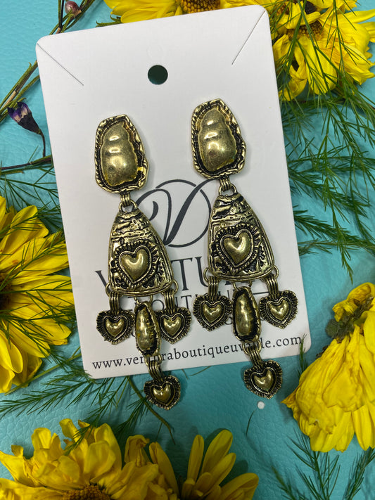 Brass Heart multi Drop Earring