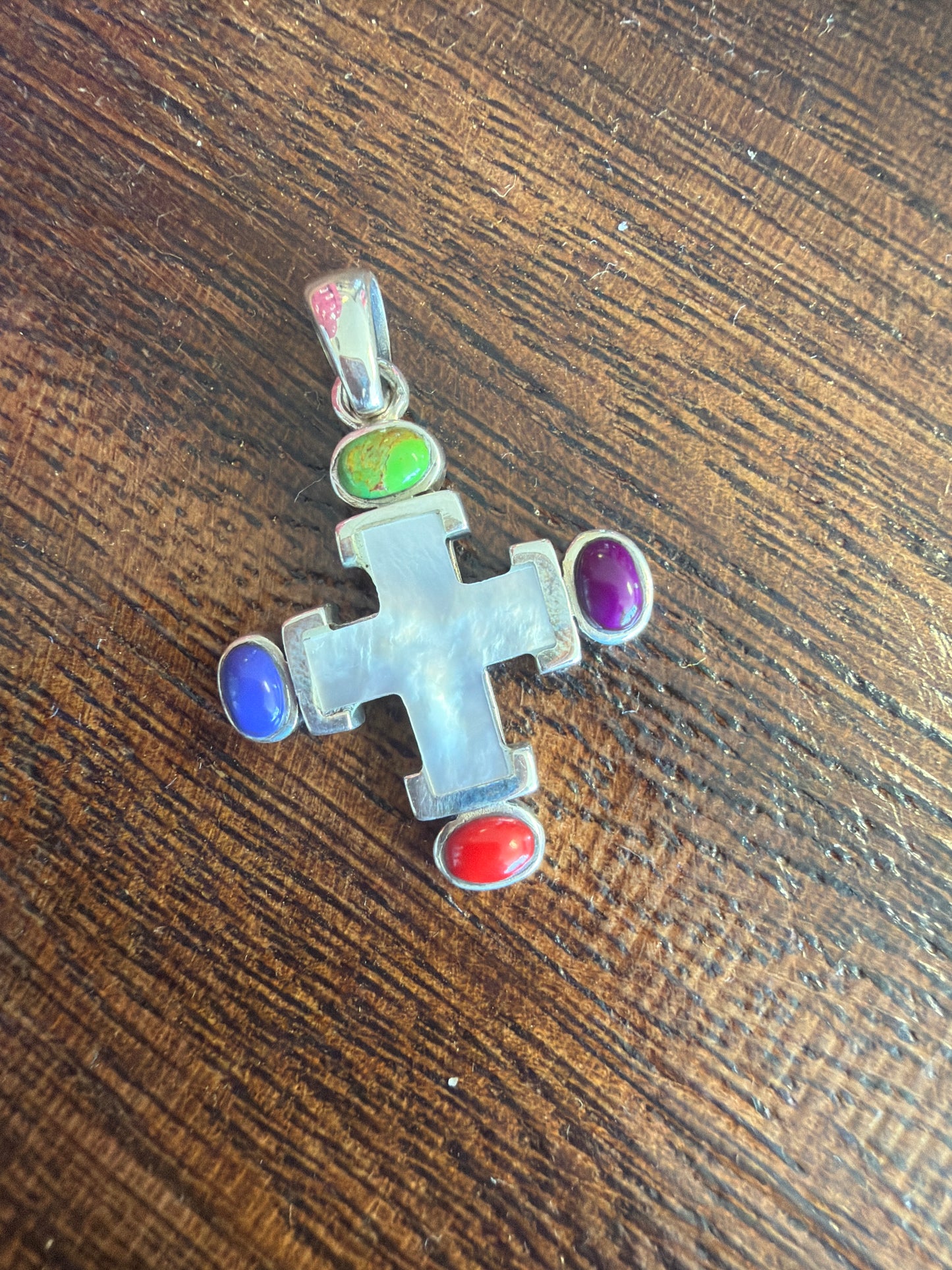 Sterling Silver Multi Stone Cross Pendant