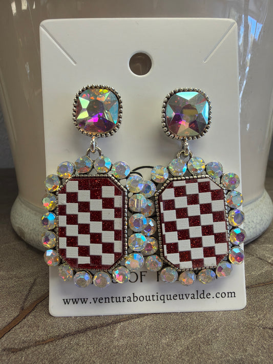 Checker Glitter AB Stone Post Stud Earrings