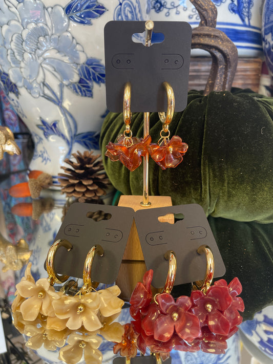 Flower Dangle Fall Hoop Earrings