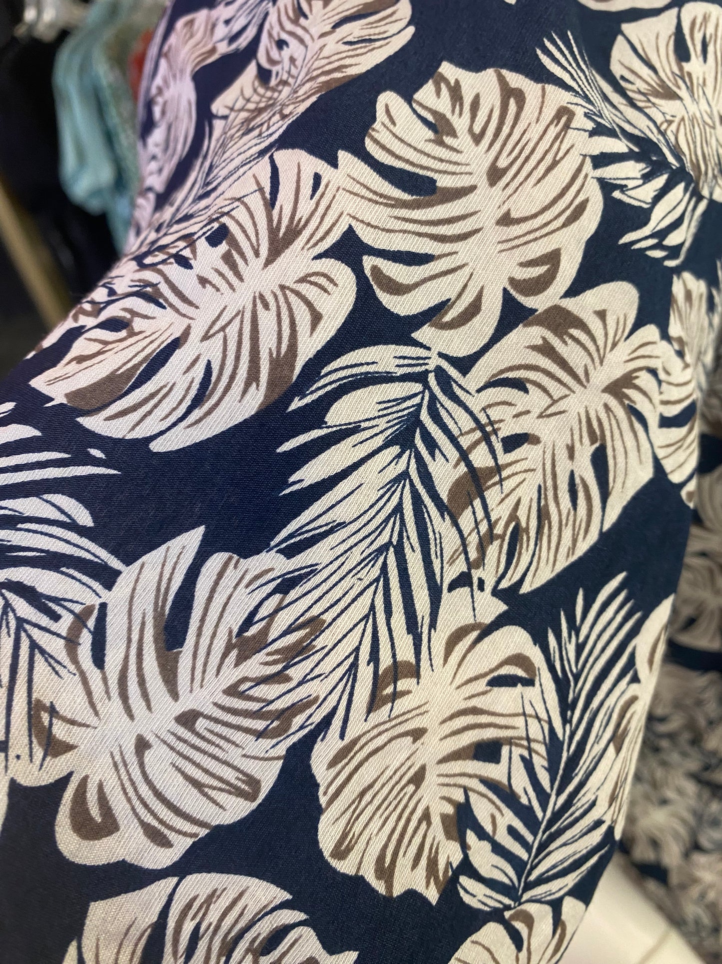 Navy Monstera Leaf Comfy Tie Dress