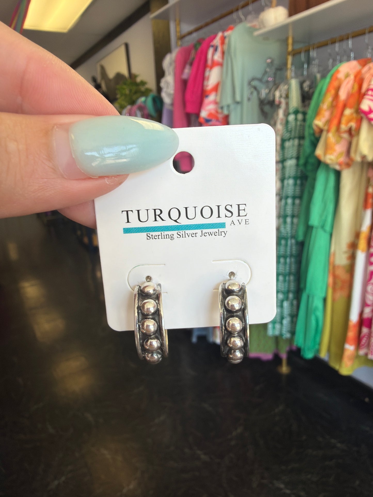 Sterling Silver Beaded Hoop Earrings