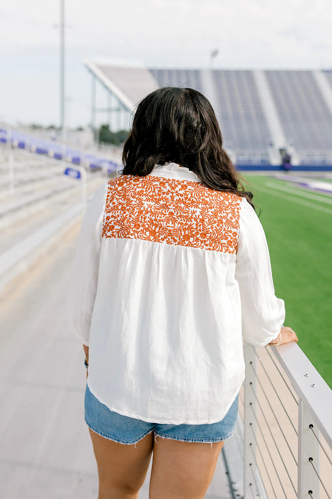Jane Top - White/Burnt Orange