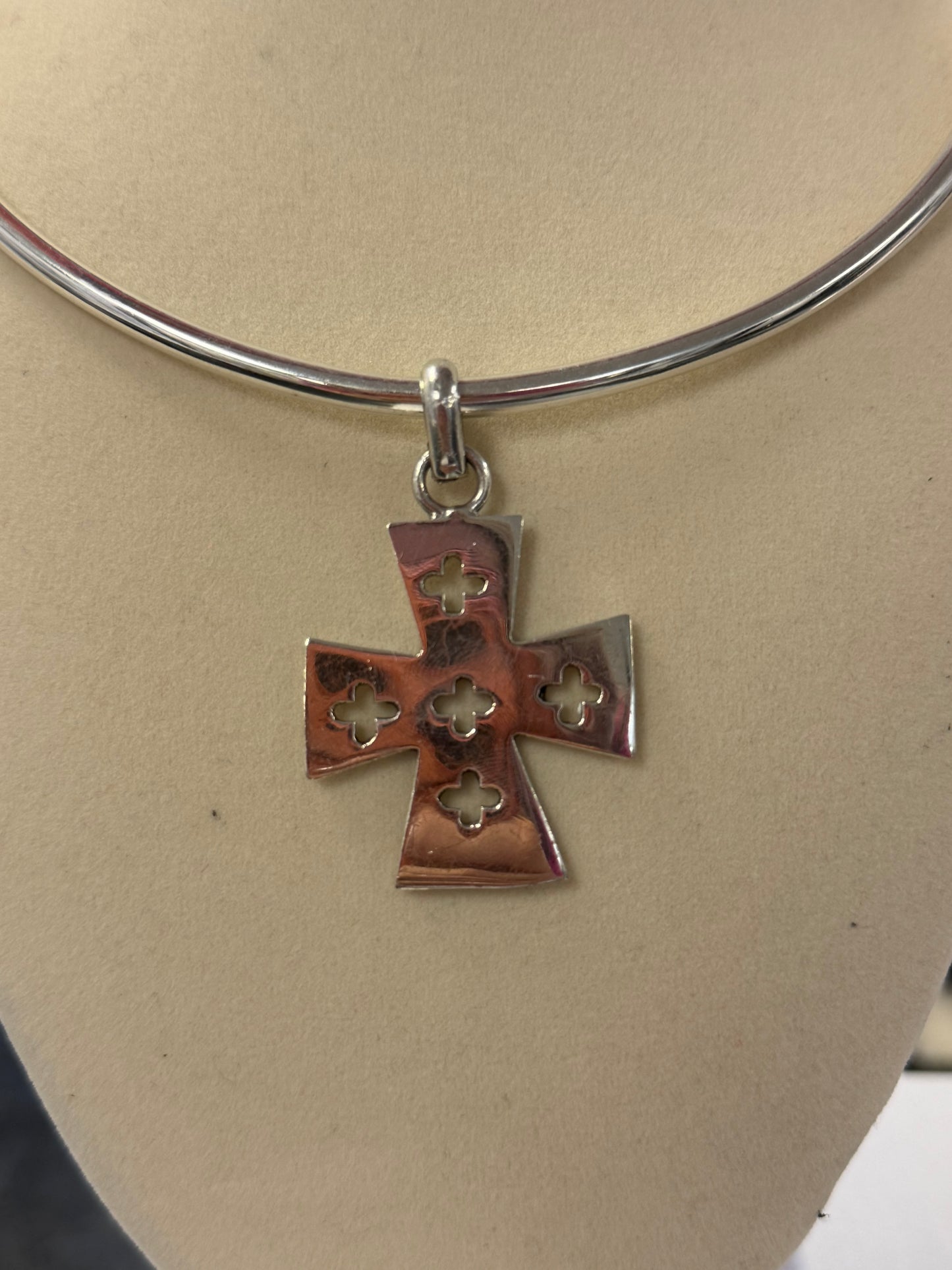 Sterling Silver Taxco Cross Cut Out Cross Pendant