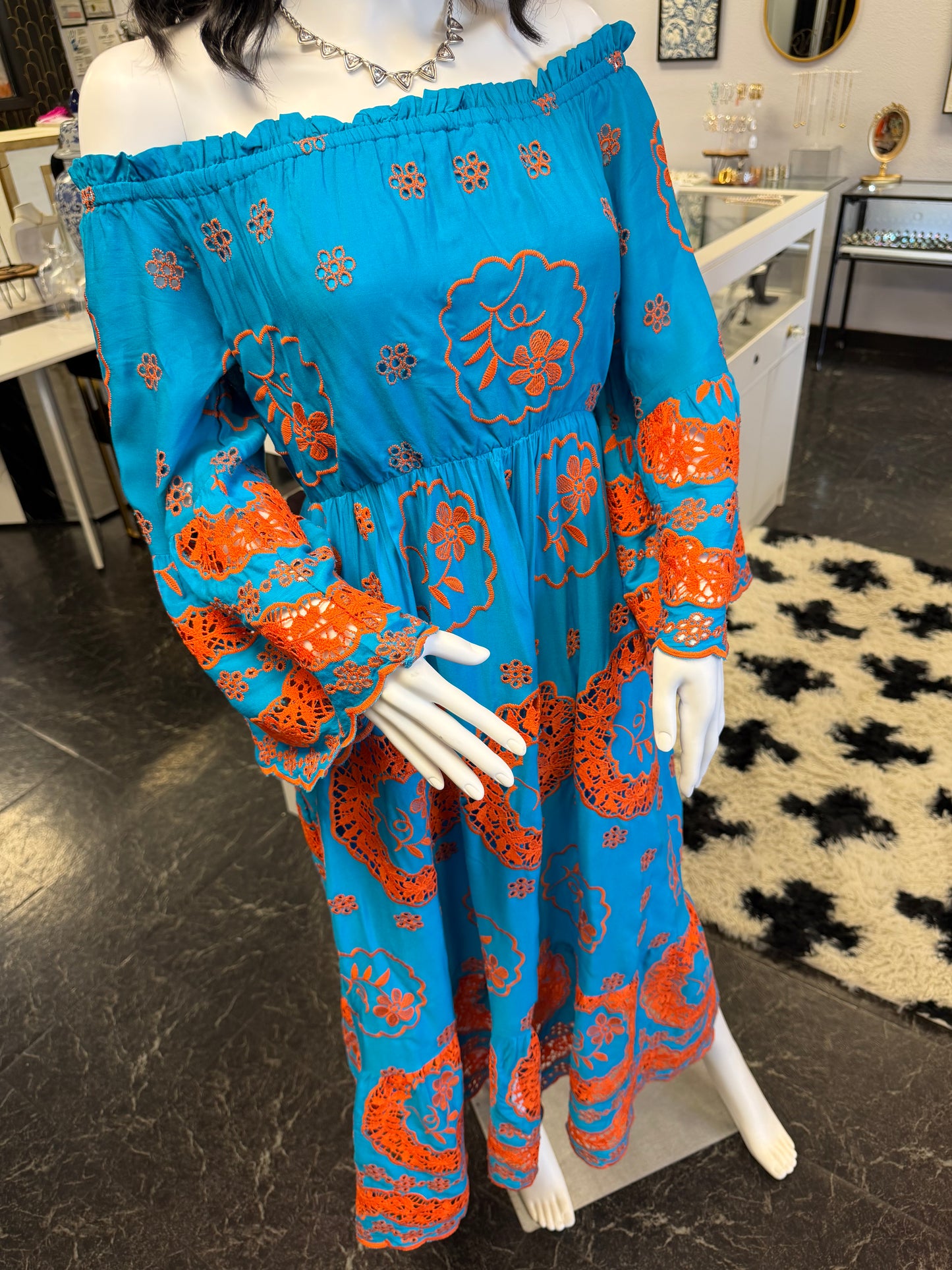 Sunny Days Blue Dress With Orange Embroidery