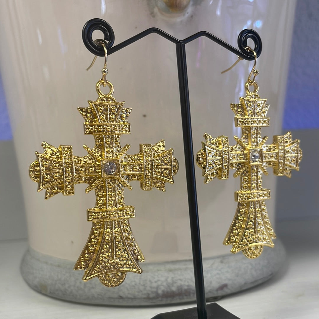 Gold Cross Earring