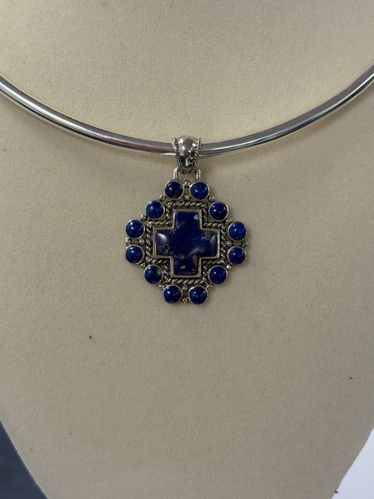 Blue Lapiz Sterling Silver Cross Pendant