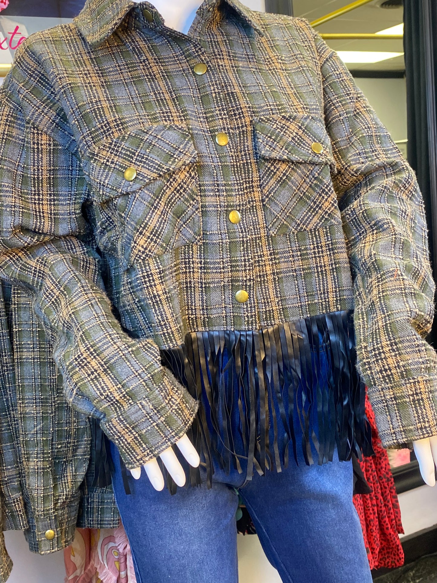 PLAID CROPPED WITH FRINGE JACKET