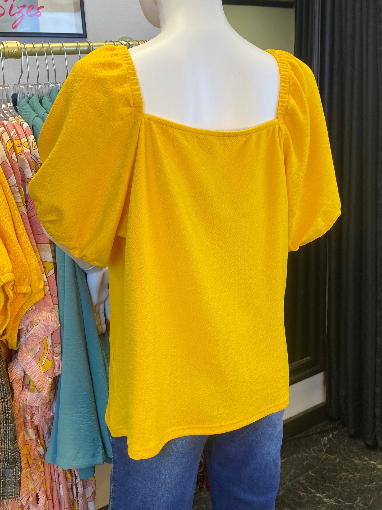 SOFT PUFF SLEEVE V NECK TOP