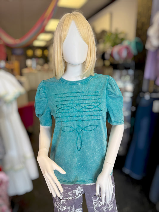 Acid Wash T-shirt Stitch Western Top
