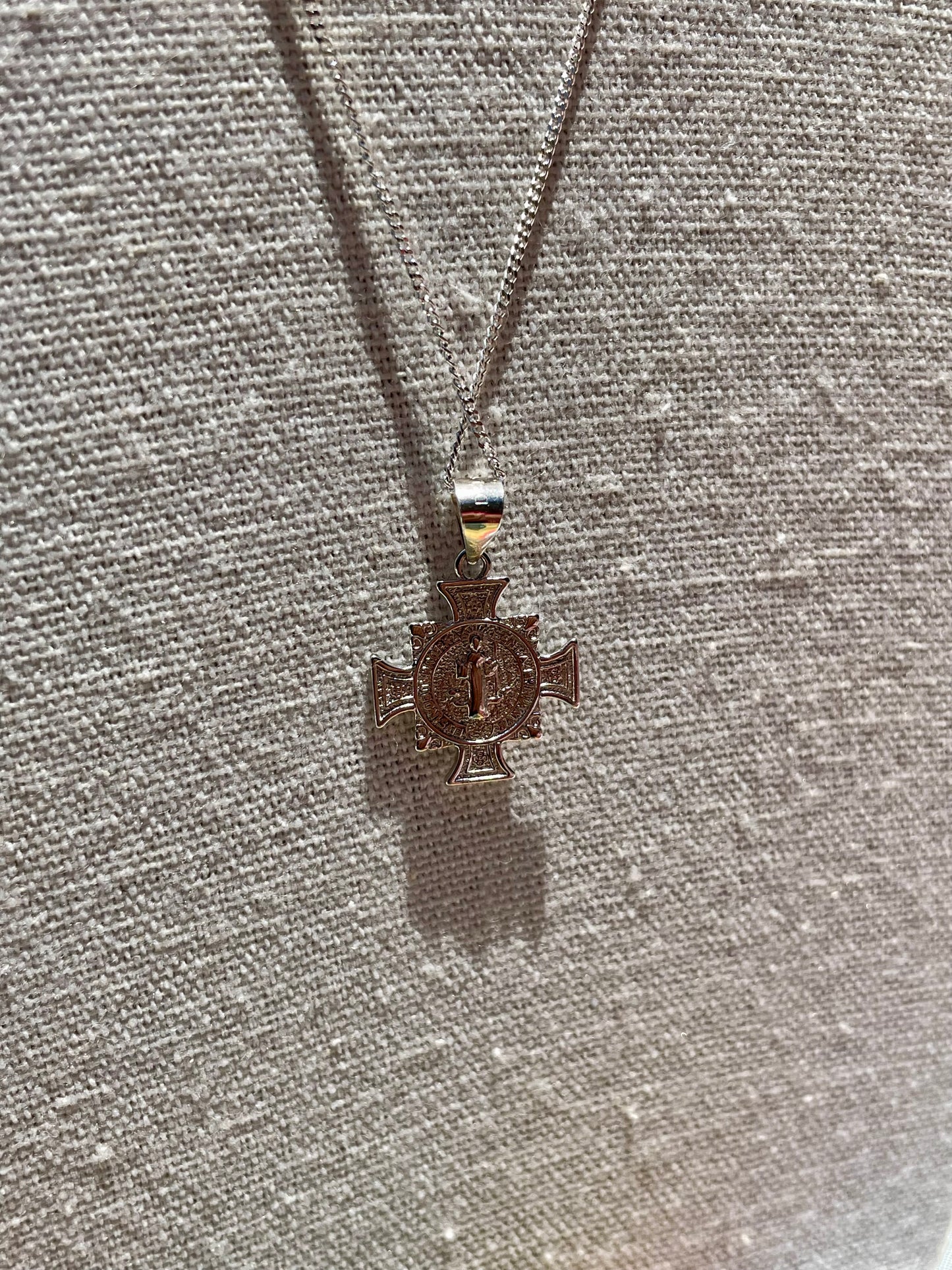 Sterling Silver Saint Benedict Small Pendant On Chain