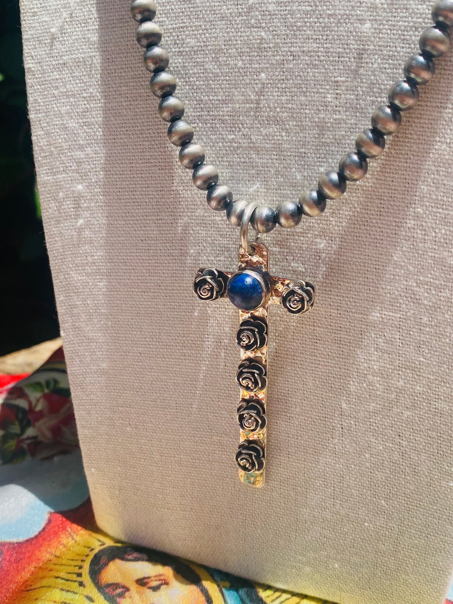 Beautiful Multi Rose Blue Lapis Cross Pendant
