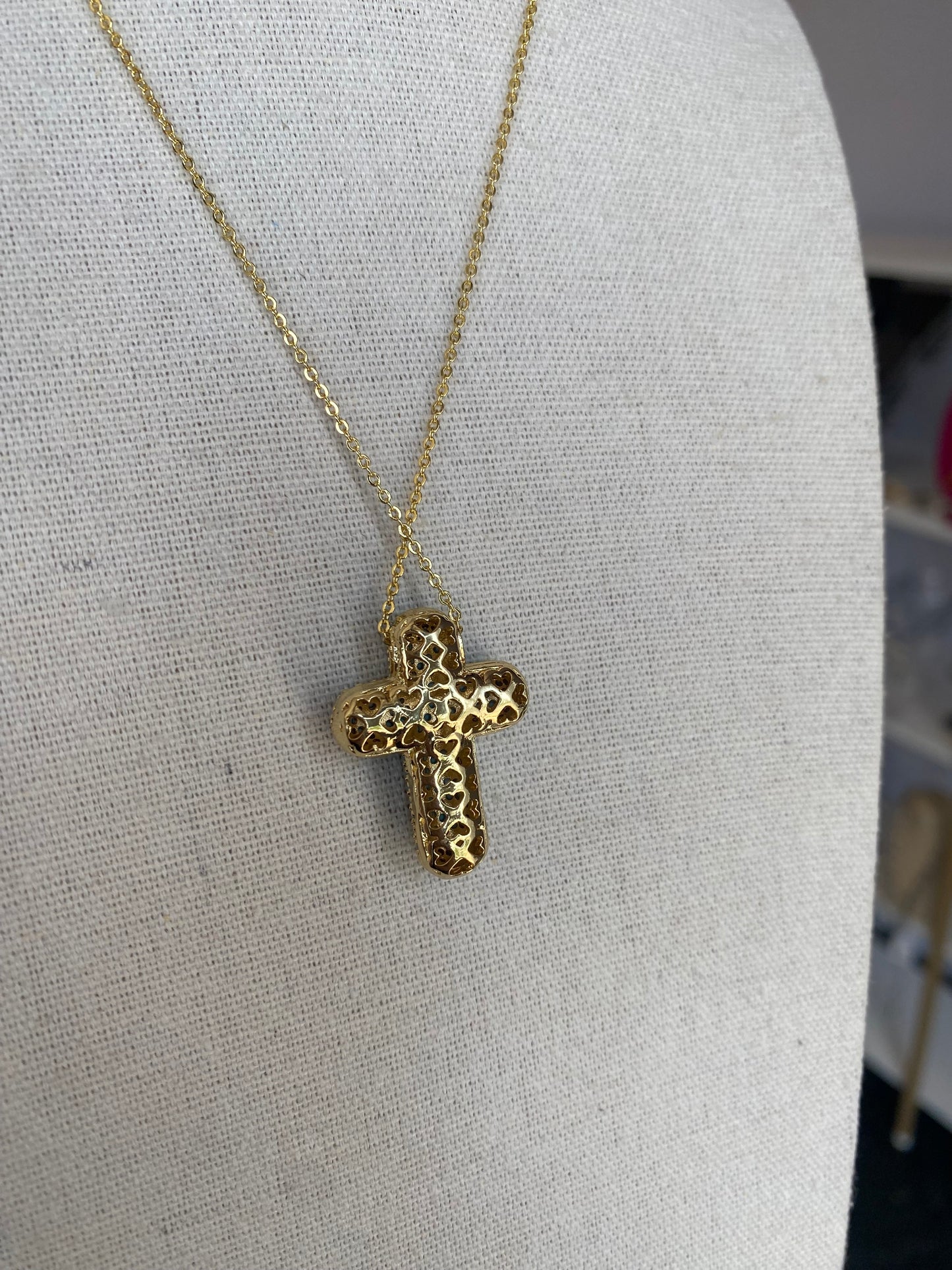 Blue Stone Pave Cross Necklace