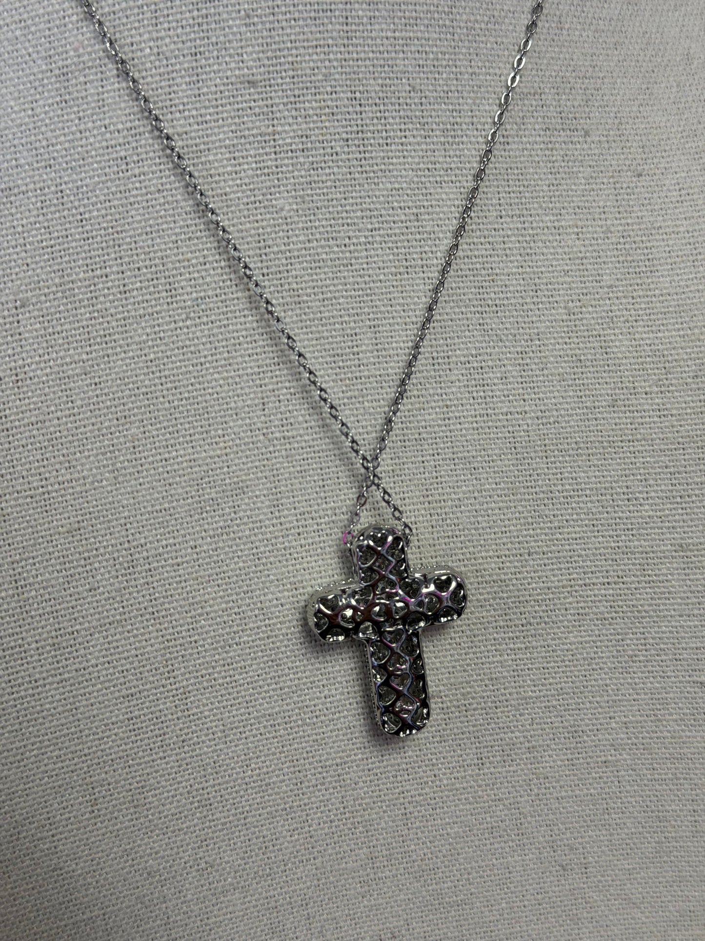 Silver Crystal Cross Necklace