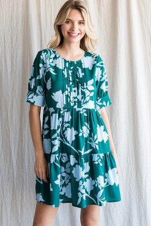 Flower Tuck Fold Detail Dress