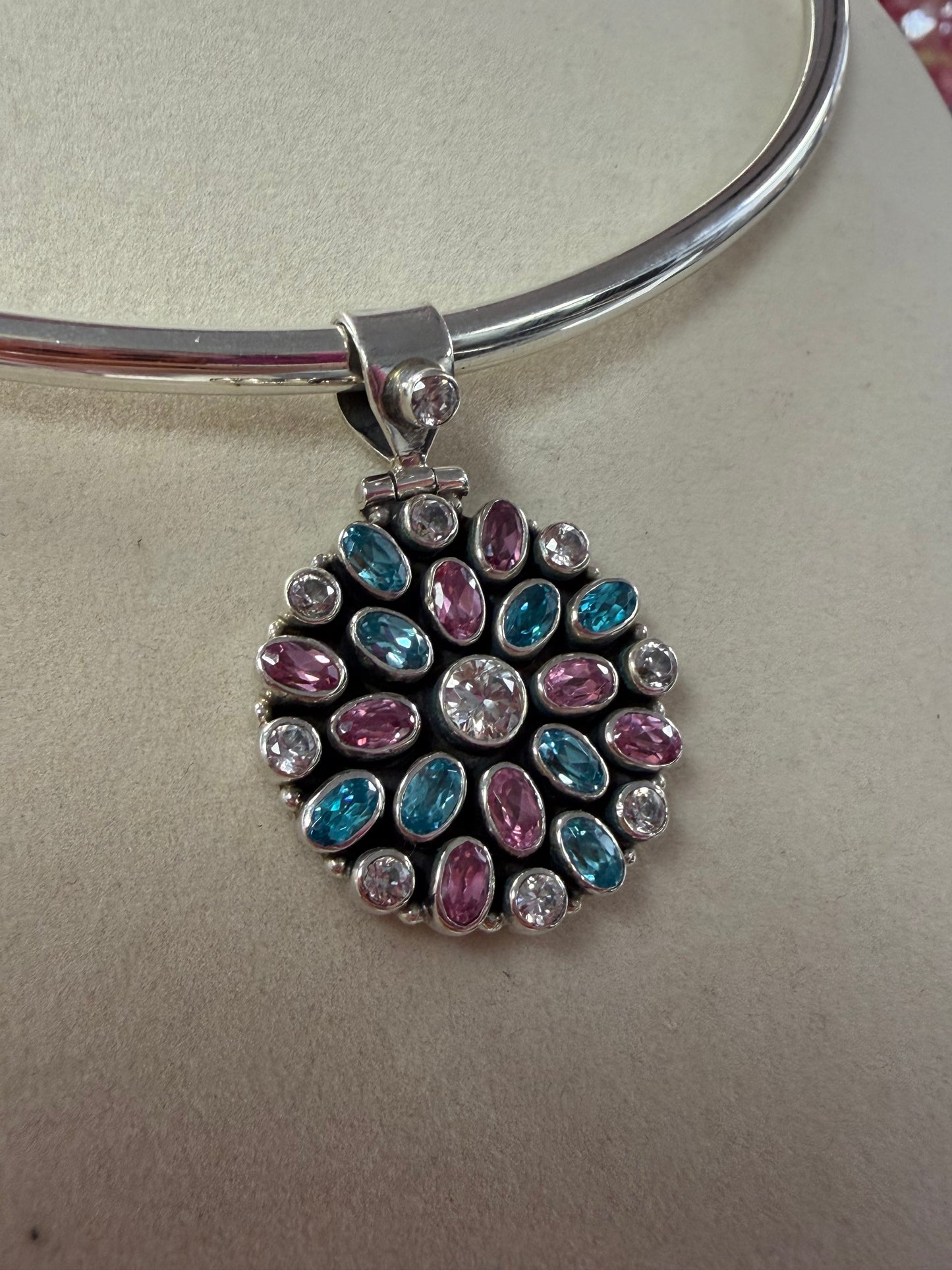 Sterling Silver Pink & White Slider Pendant