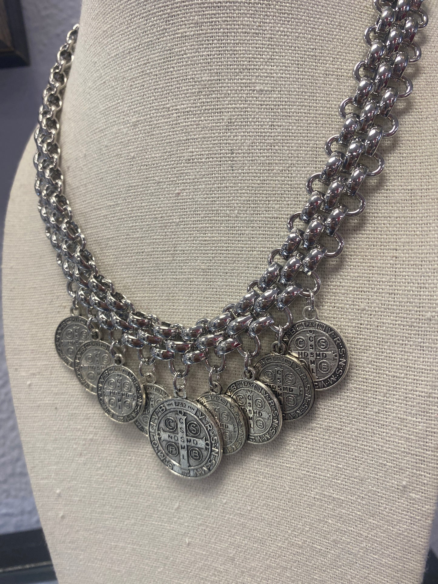 Saint Benedict Silver Thick Charm Elegance Necklace