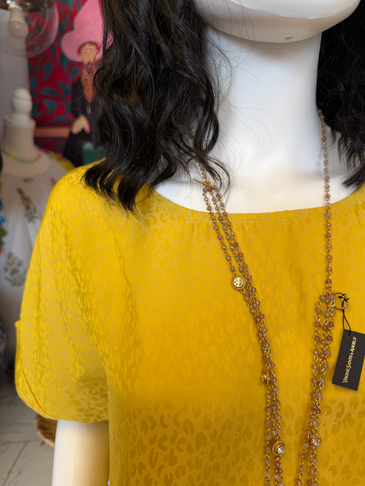 Golden Animal Print Short Dolman Sleeve Top