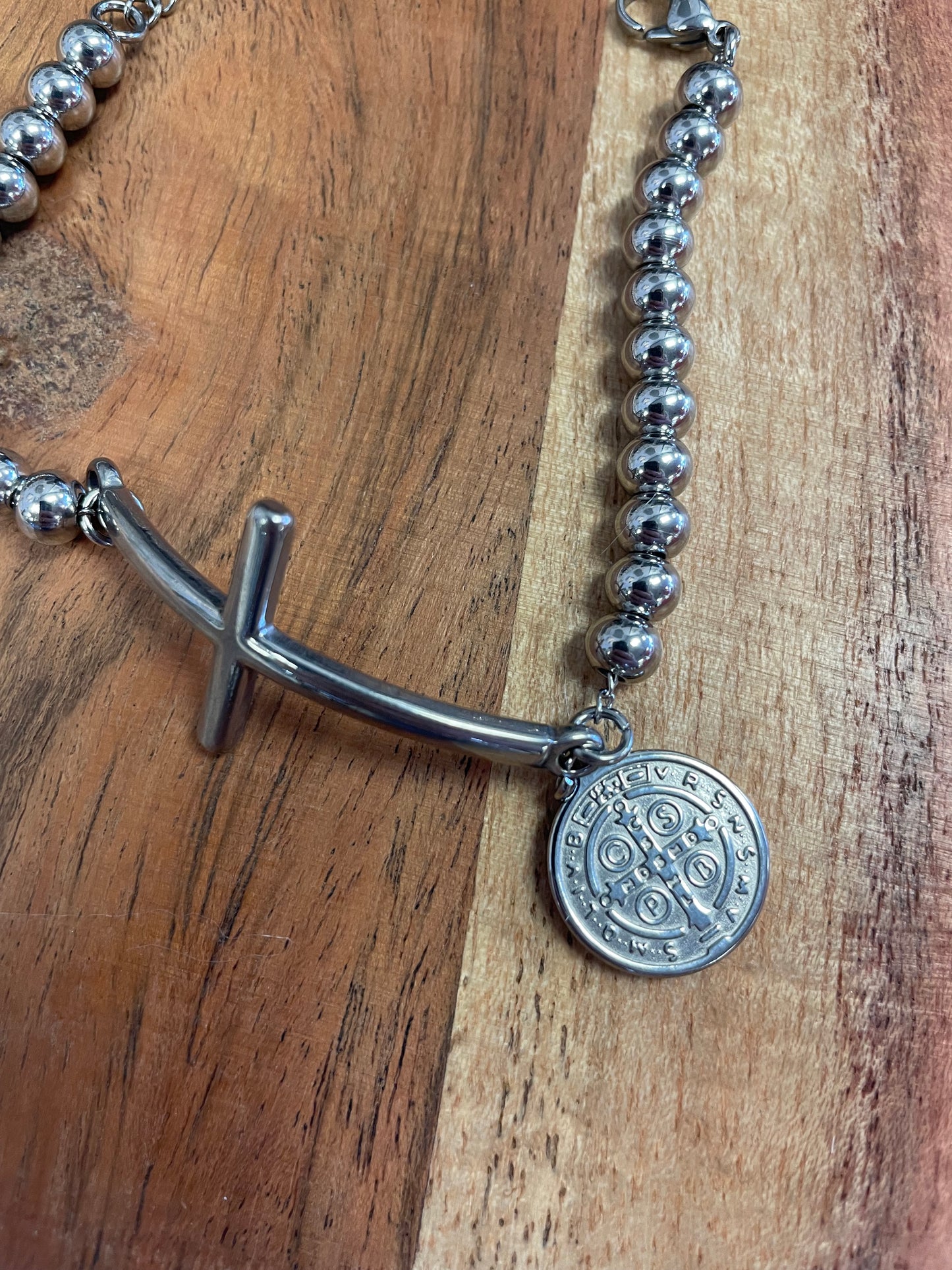 Silver Benedict Beaded Bracelet