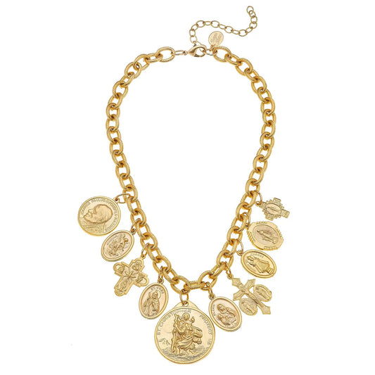 Gold Religious Saints Charm Necklace