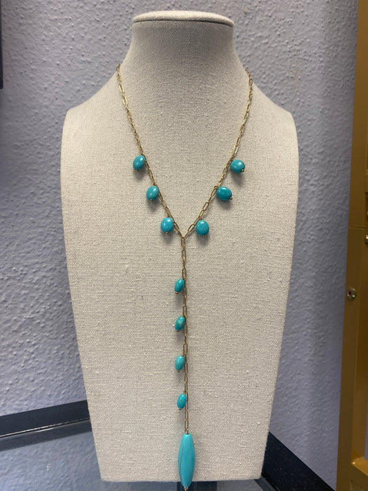 Multi Drop Stone Gold Stainless Necklace