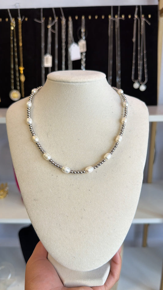 Stainless Steel Fresh Water Pearl Beaded Necklace