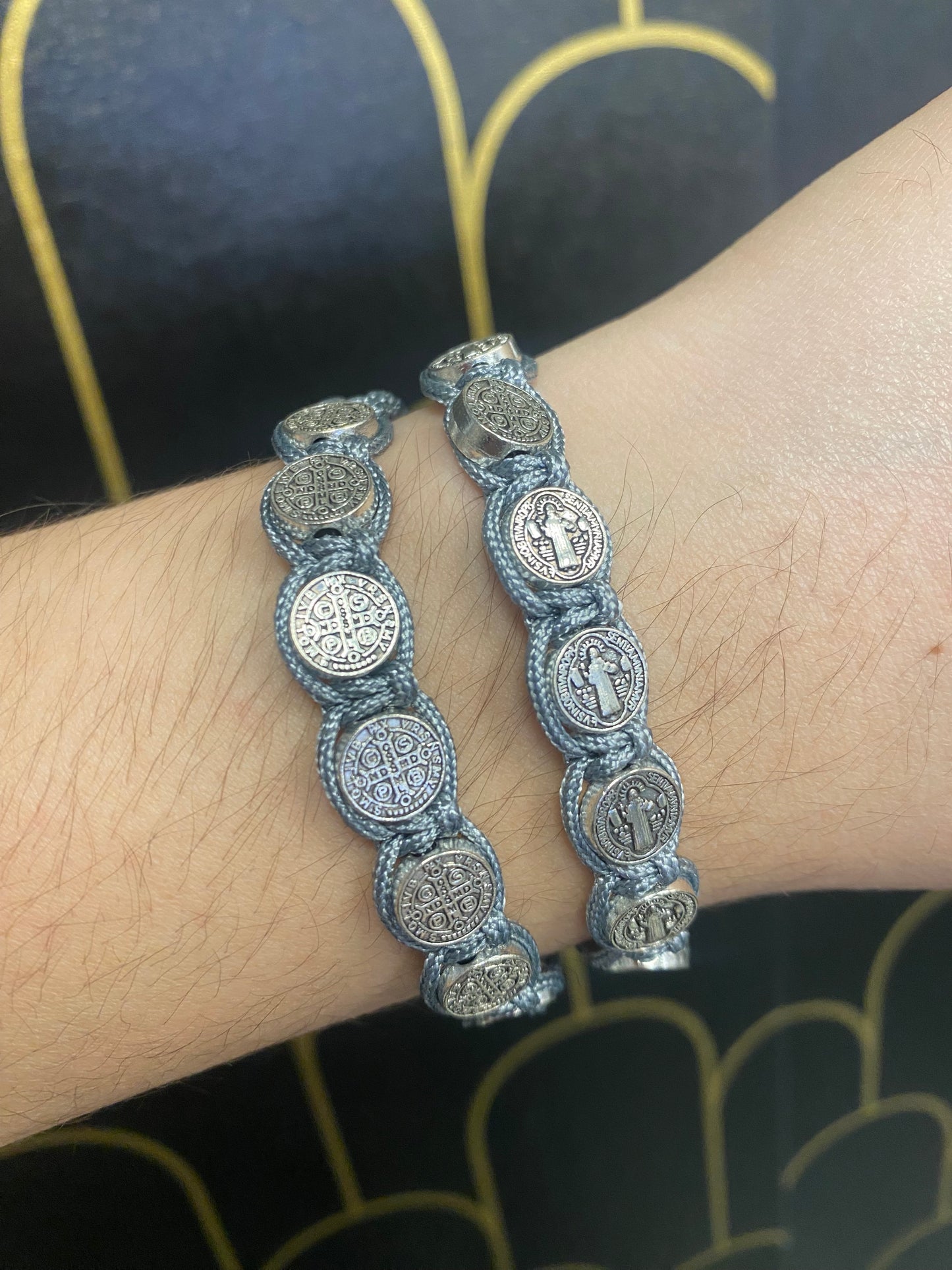 Saint Benedict Cord Metal Bracelet