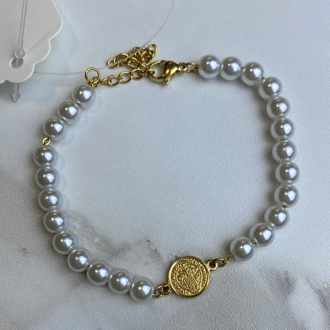 Saint Benedict Pearl Bracelet