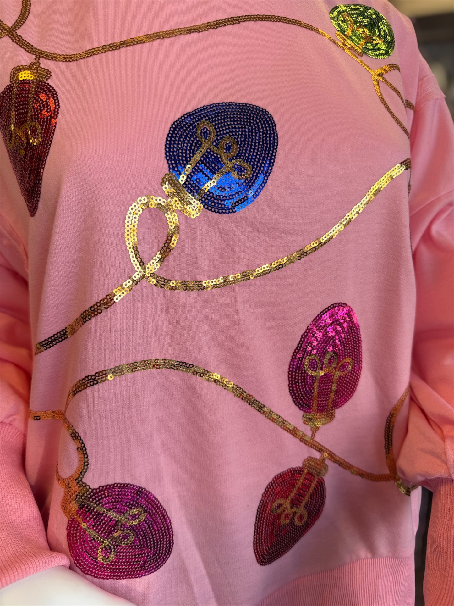 Christmas Lights Pink Sequin Sweatshirt