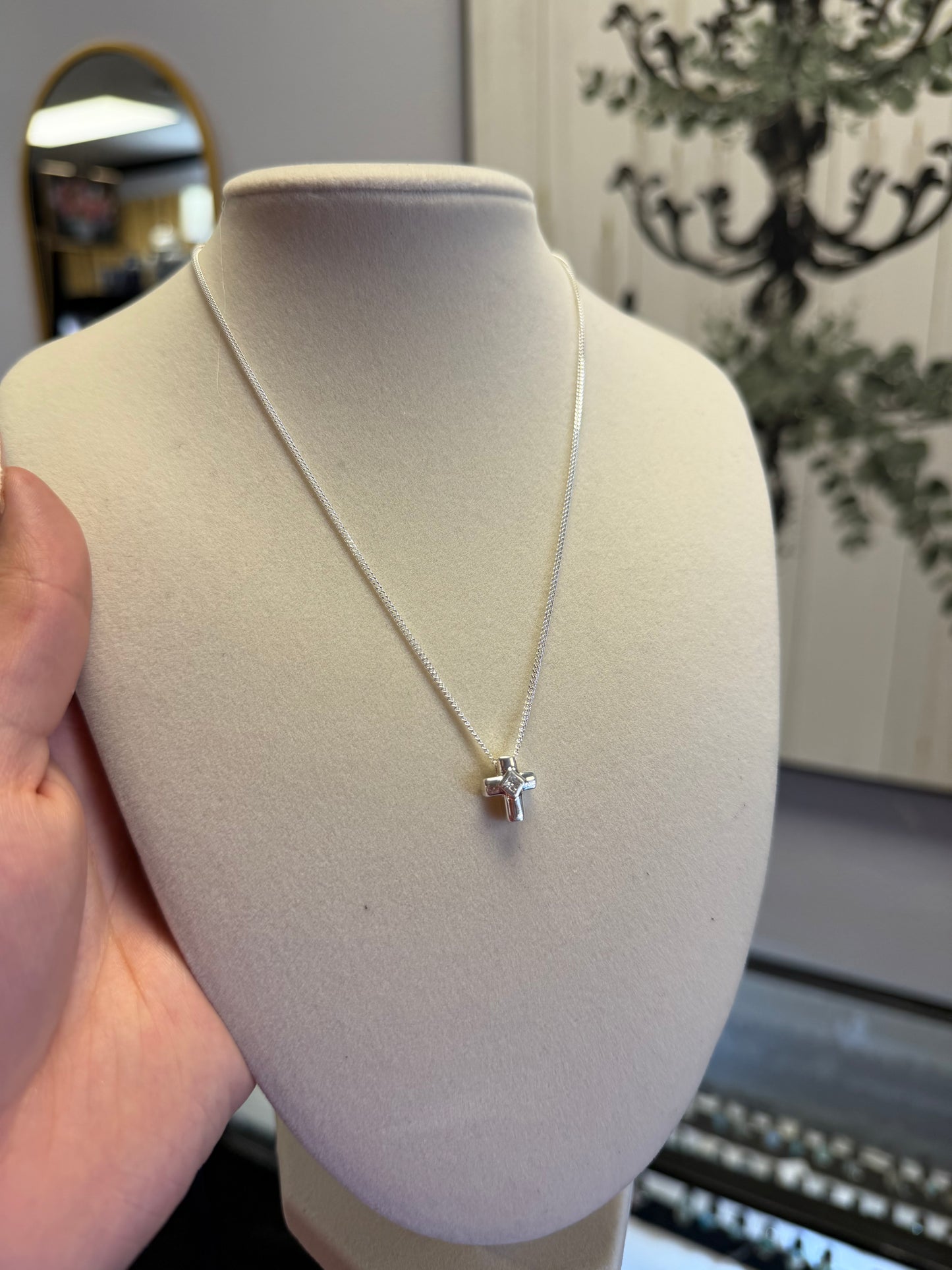 Sterling Silver Crystal Cross Necklace