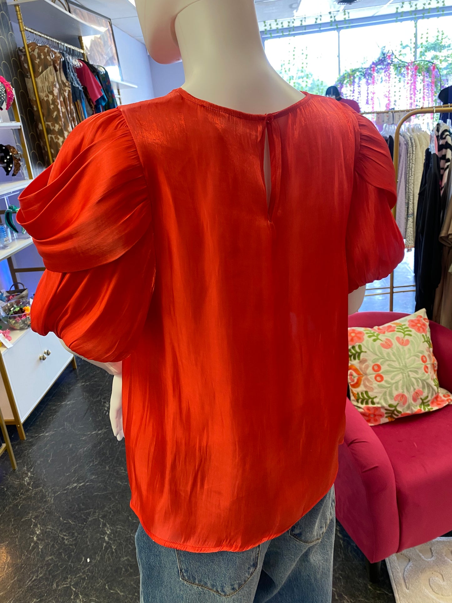 Glossy Draped Sleeves Top