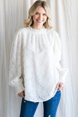 Textured Floral Smocked long Sleeves Top