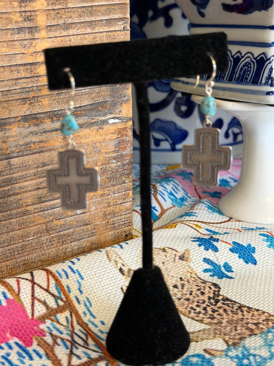 Sterling Silver Cross & Turquoise Earrings