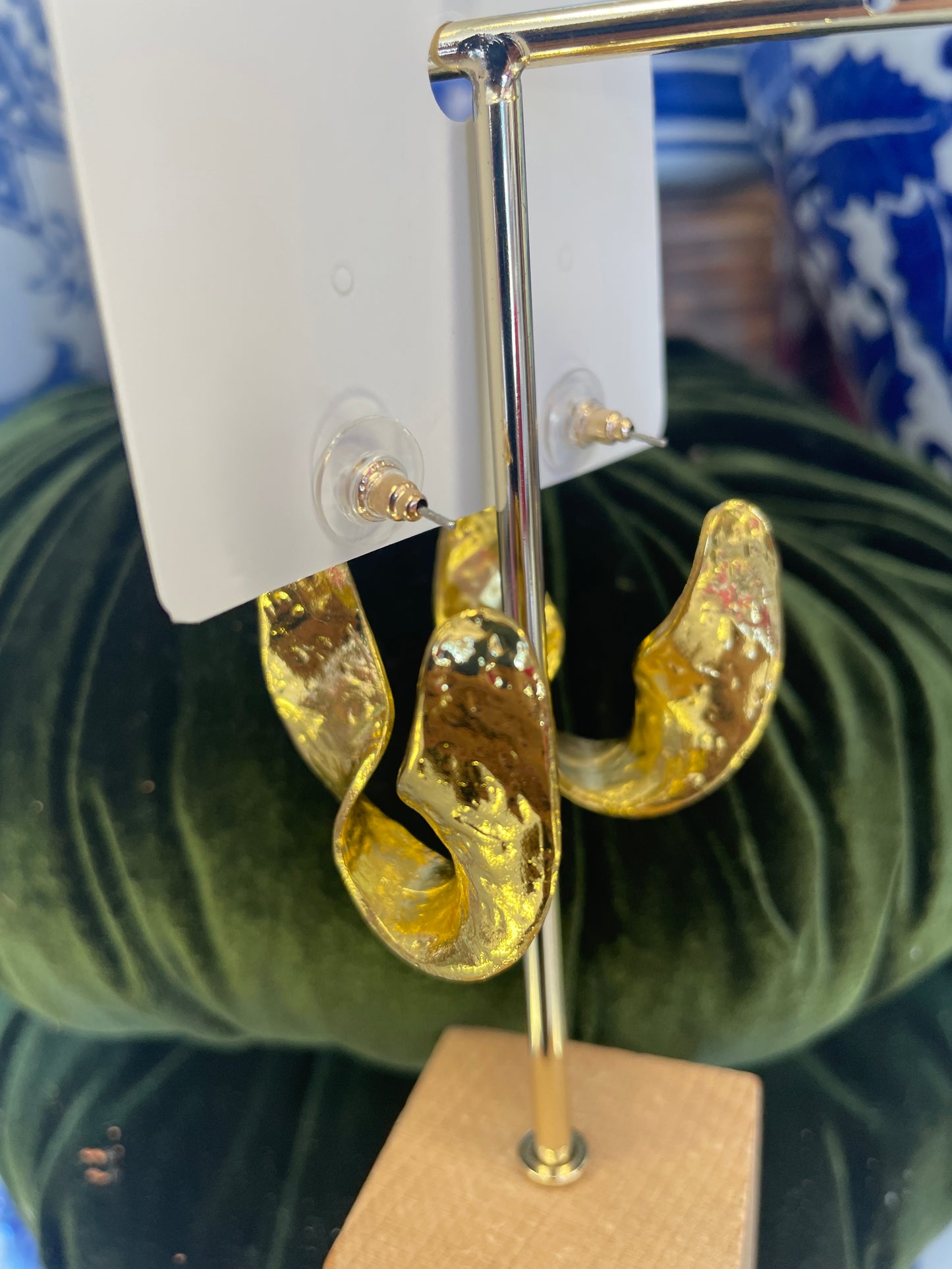 Gold Ribbon Post Stud Earrings
