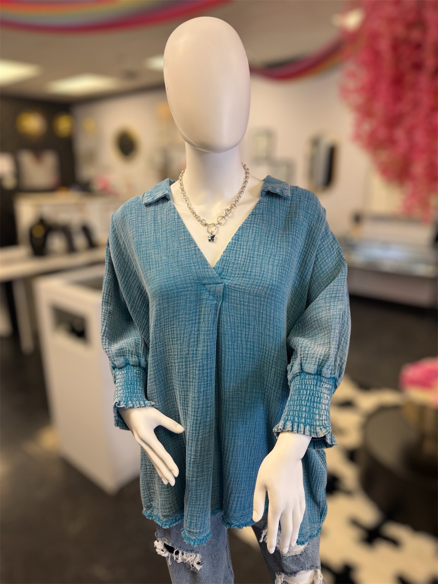 Blue Cotton Oversized Top