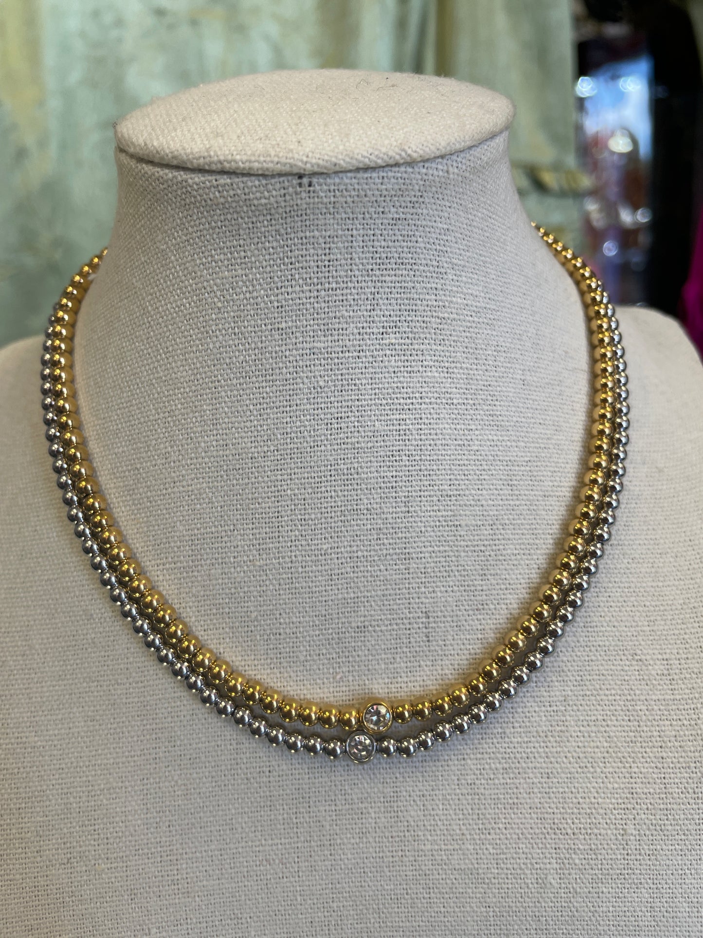 Stainless Gold Plated Beaded Crystal Necklaces Silver Or Gold