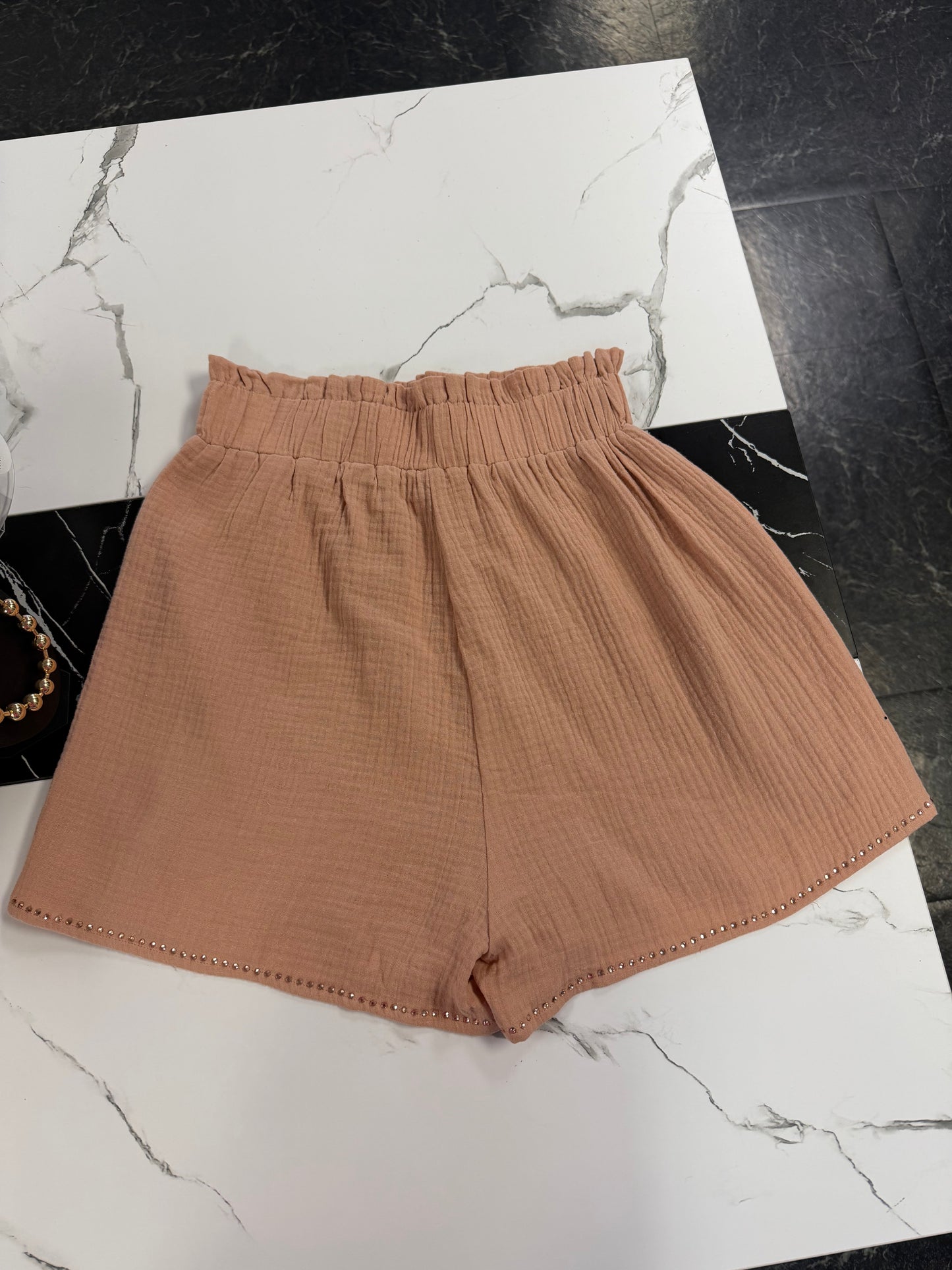 Elastic Shorts Stud Detail Color Block Shorts