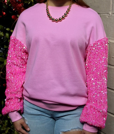 Pink Sequin Long Sleeve Top