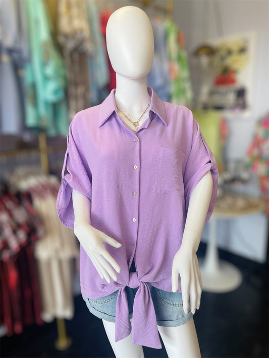 Lilac Mother Of Pearl Button Top (Curvy)