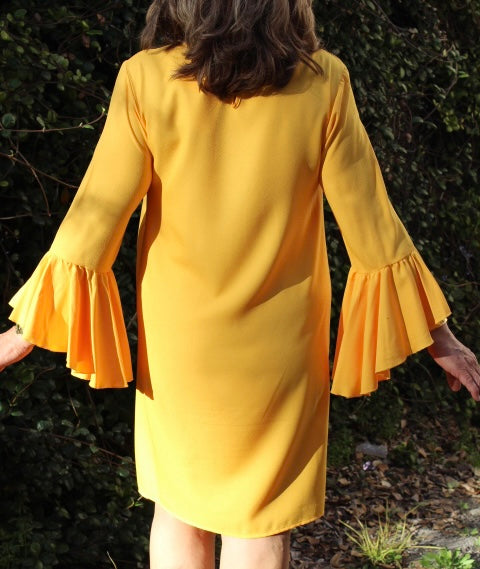 Marigold Cascading Bell Sleeve Shift Dress