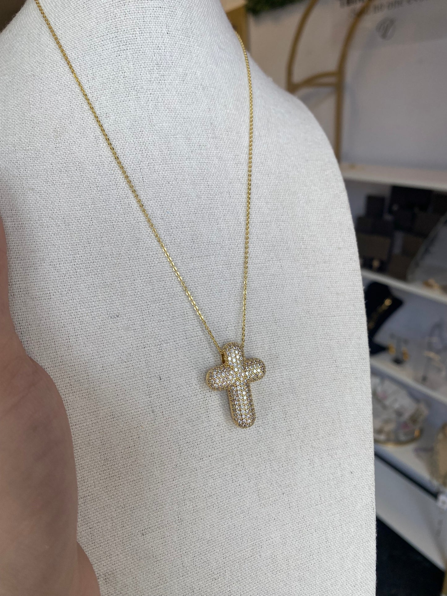 Crystal Pave Gold Cross Necklace