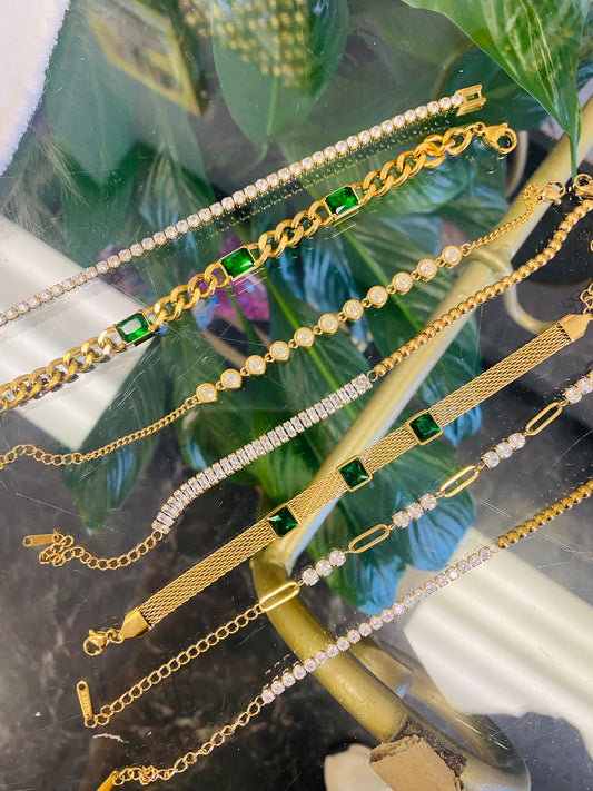 Gemstone Crystal Stainless Steel Gold Plated Adjustable Bracelets