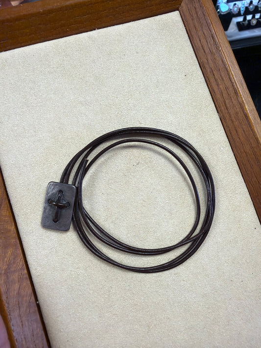 James Avery New Leather Cord  20” Sterling Cross Necklace